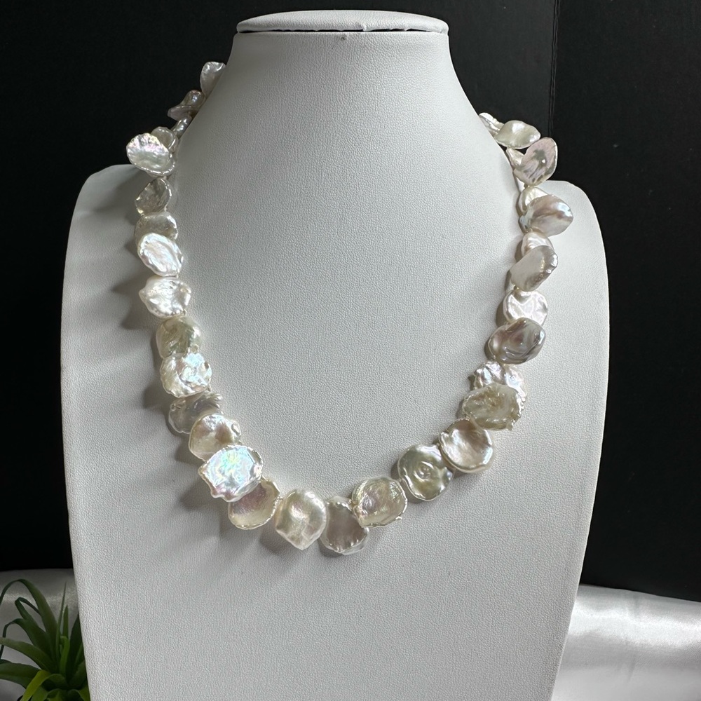 Petal Freshwater Hand knotted Natural Keshi Pearl Necklace 925 Sterling